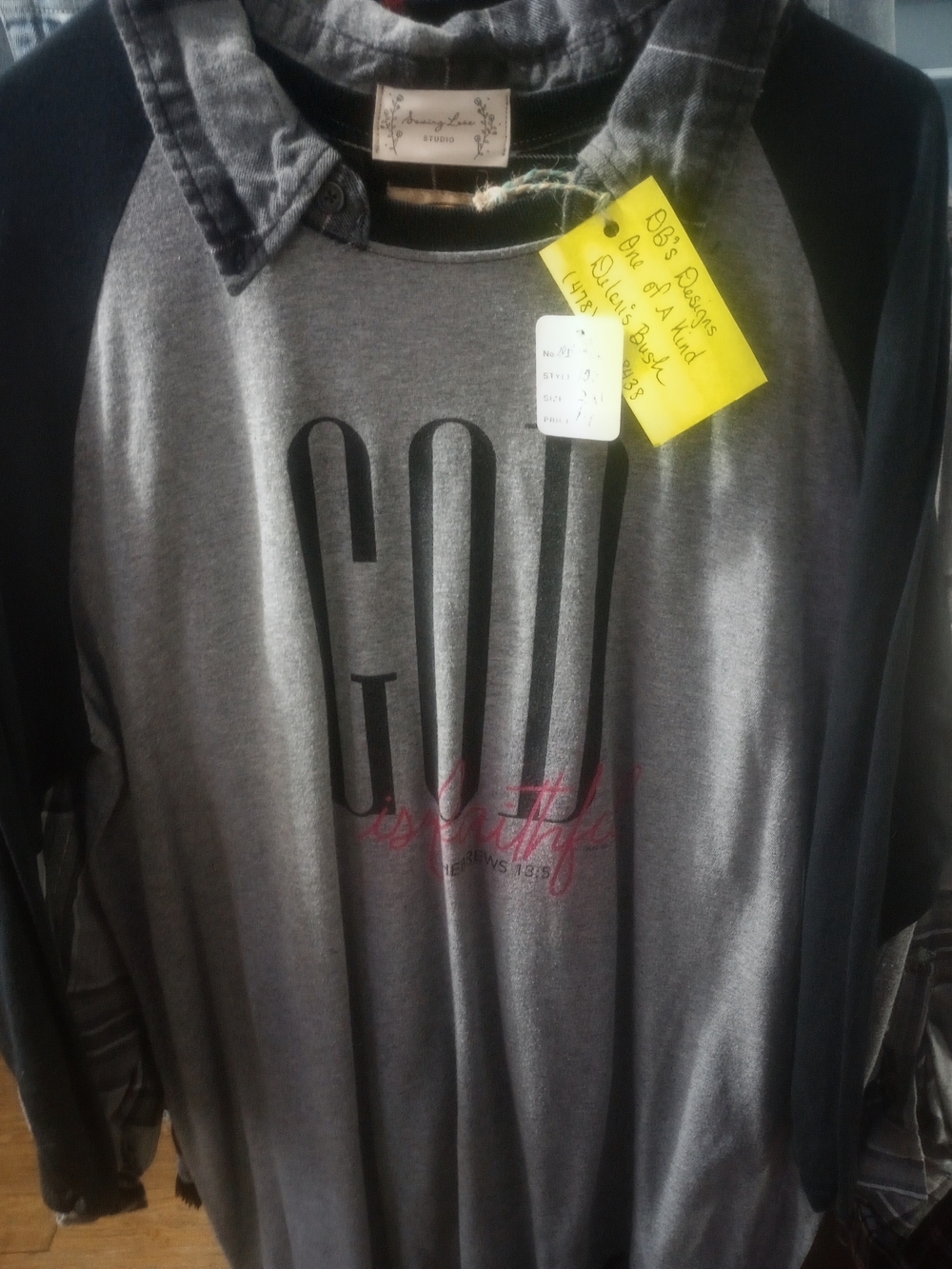 Upcycled One Of A Kind Raglan Long Sleeve Shirt - Gray/Black